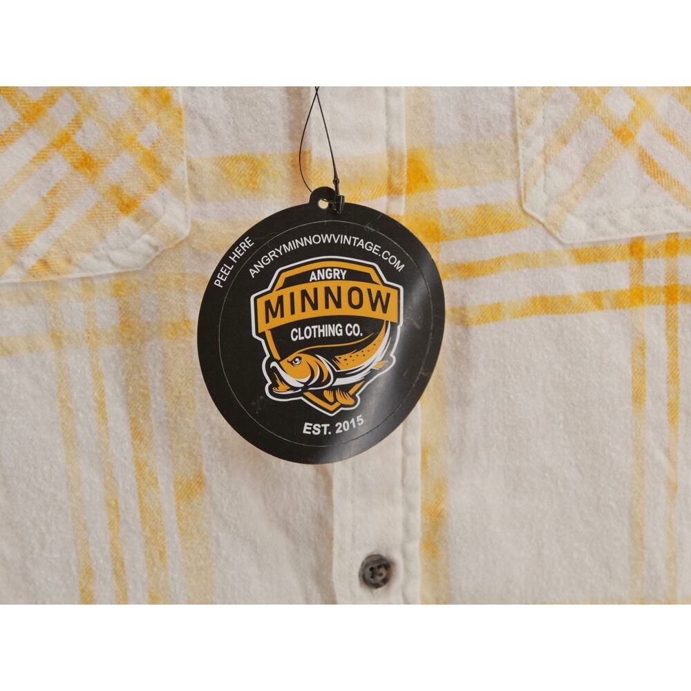 NWT Angry Minnow Clothing Co Shirt Mens Large Flannel Yellow Plaid Lemons Vodka - Picture 3 of 11